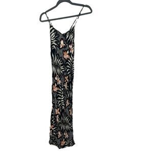 Le salty label floral slip black dress with high slit size XS